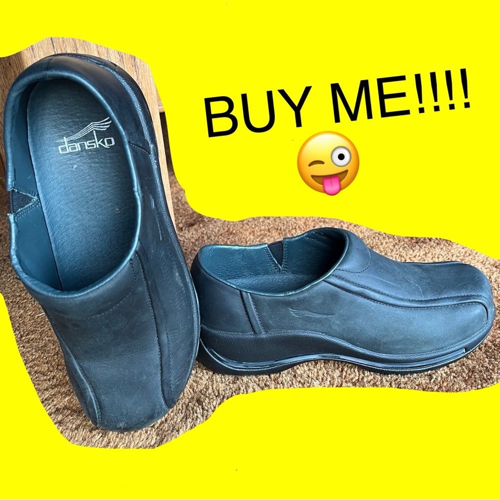 Dansko Black Leather Slip-On Clogs